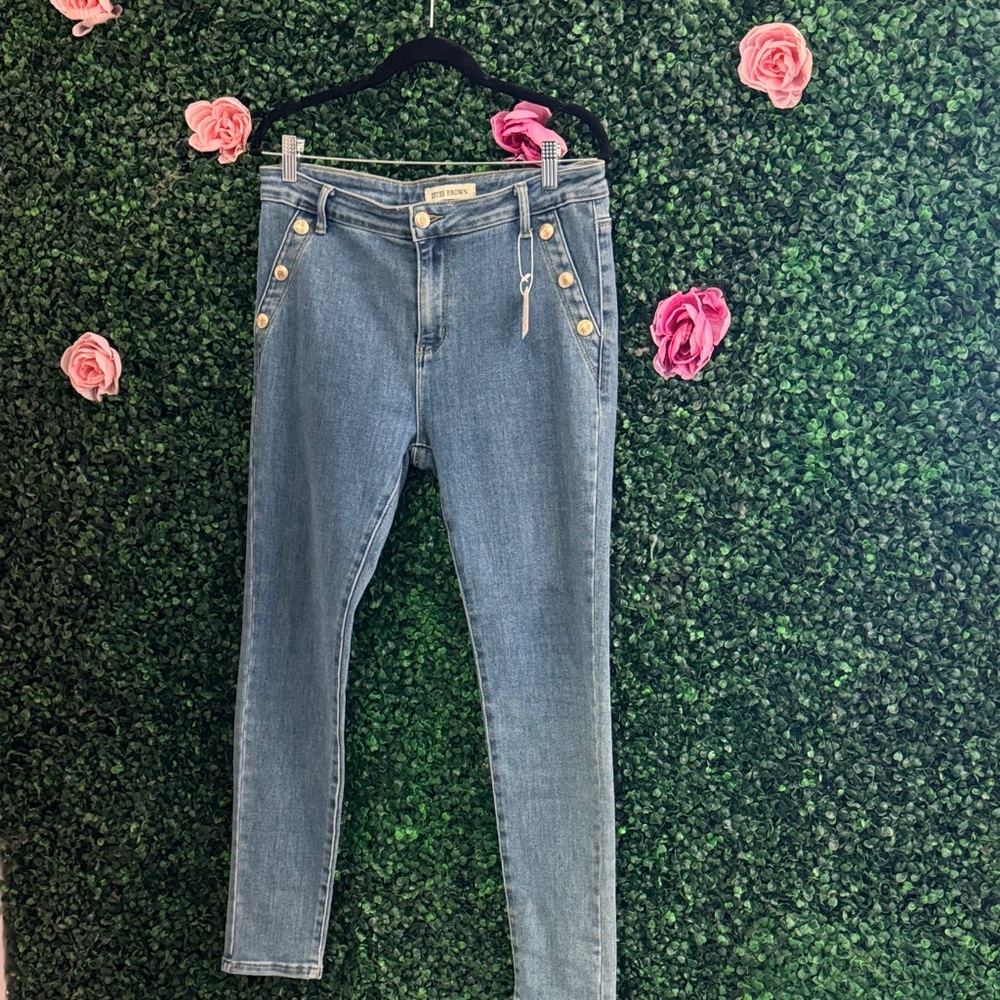 Skinny High-Rise Women’s Jeans with Gold Buttons - Light Blue